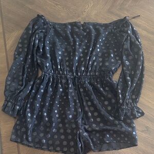 Express Black Off-Shoulder Romper with Silver Dots
